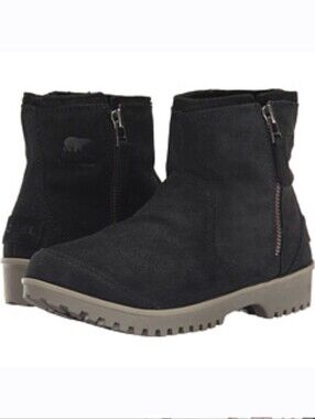 NWT Sorel Women's Black Suede Ankle Boots - Comfortable Lug Sole 9 Waterproof
